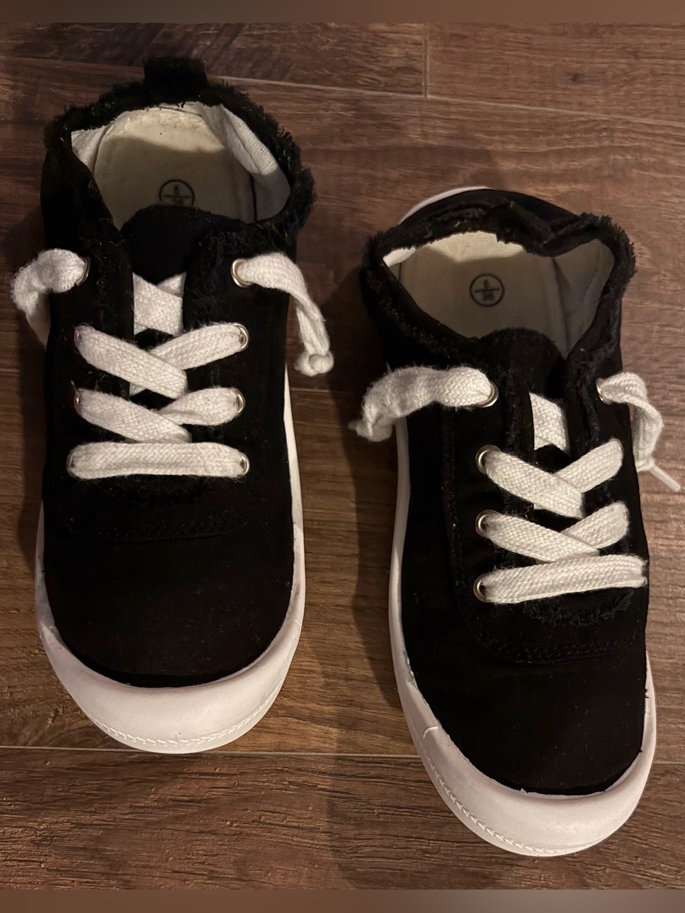 Women’s Black Canvas Lace-Up Sneakers with White Soles